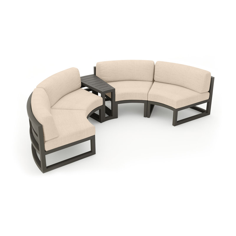 Avion 43" Wide Outdoor Curved Patio Sectional with Sunbrella Cushions, Slate, Canvas Flax Sunbrella® Canvas