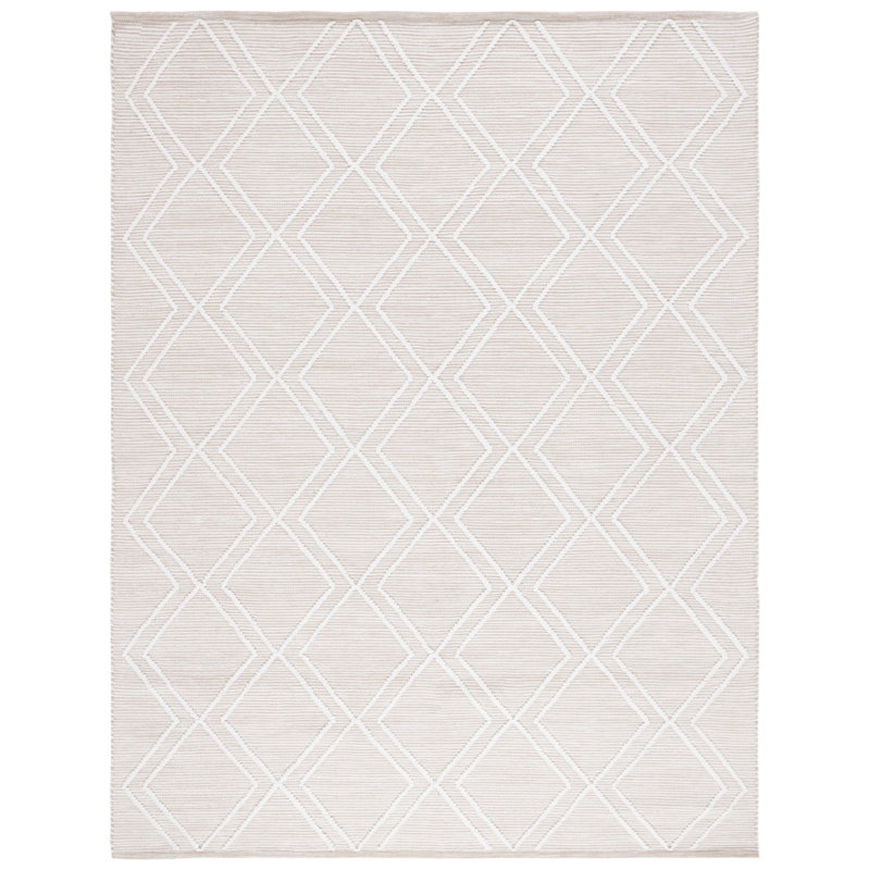 Natural Ivory Kilim Flatweave Geometric Wool Rug, 8' x 10'