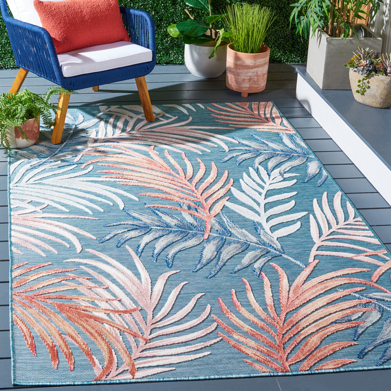 Power Loom 88% Polypropylene/12% Polyester Floral Area Rug in Blue / Rust, Rectangle 8' x 10'