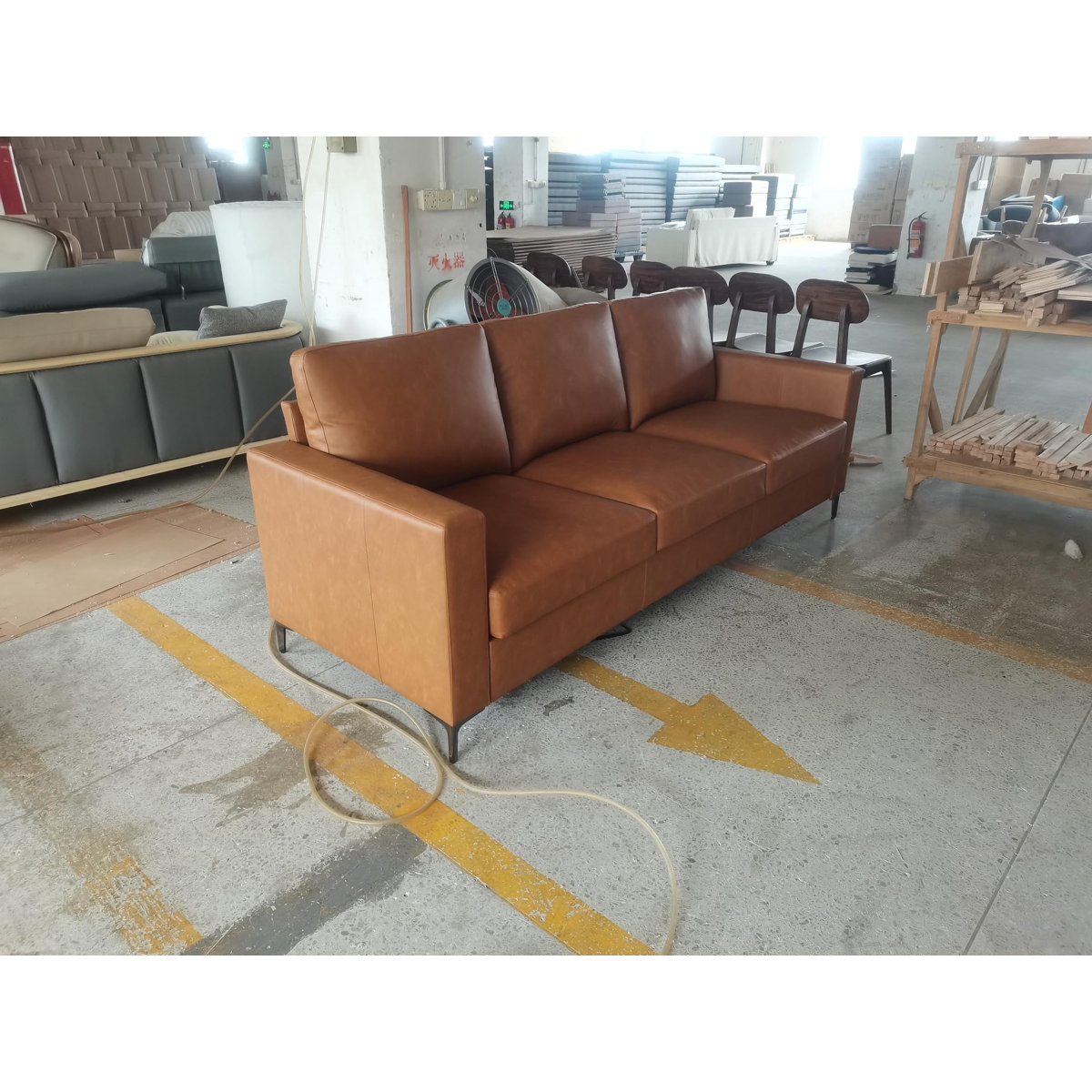 Ebern Designs 3 Seater Leather Couch, Mid Century Faux Leather Sofa For ...