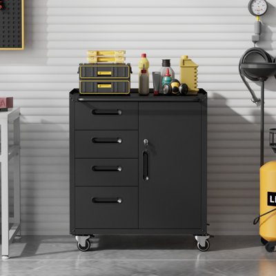 Armoire de rangement 29,5 po avec 4 tiroirs, tablettes réglables et roulettes verrouillables - Organisateur d'outils en acier robuste