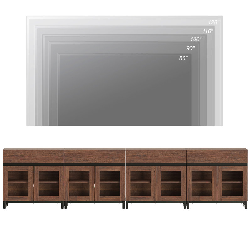 Modern TV Stand With Glass Doors For 120 Inch Tvs, 4 In 1 Entertainment Center Console With 4 Drawers And Metal Base For Living Room, Bedroom
