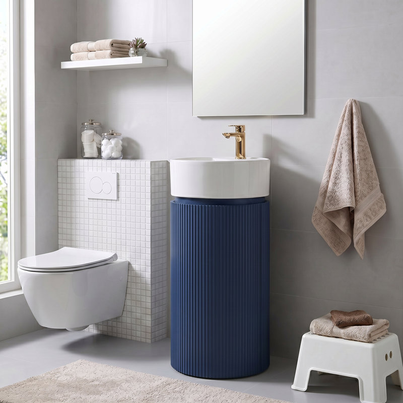 Ensemble de meuble-lavabo simple 16 po avec surface solide 16 po, Bleu