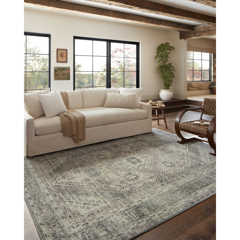 Sinclair Natural Sage 5' x 7' Washable Synthetic Area Rug