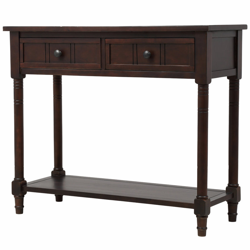 Traditional Design Console Table with Two Drawers and Bottom Shelf, Espresso