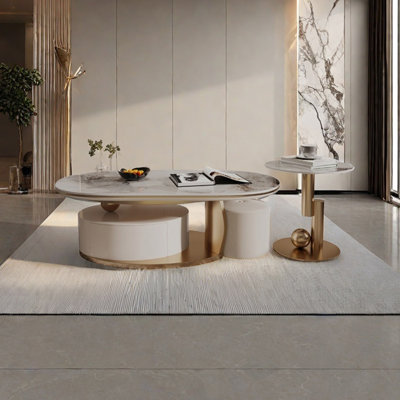 Table basse ovale en pierre claire