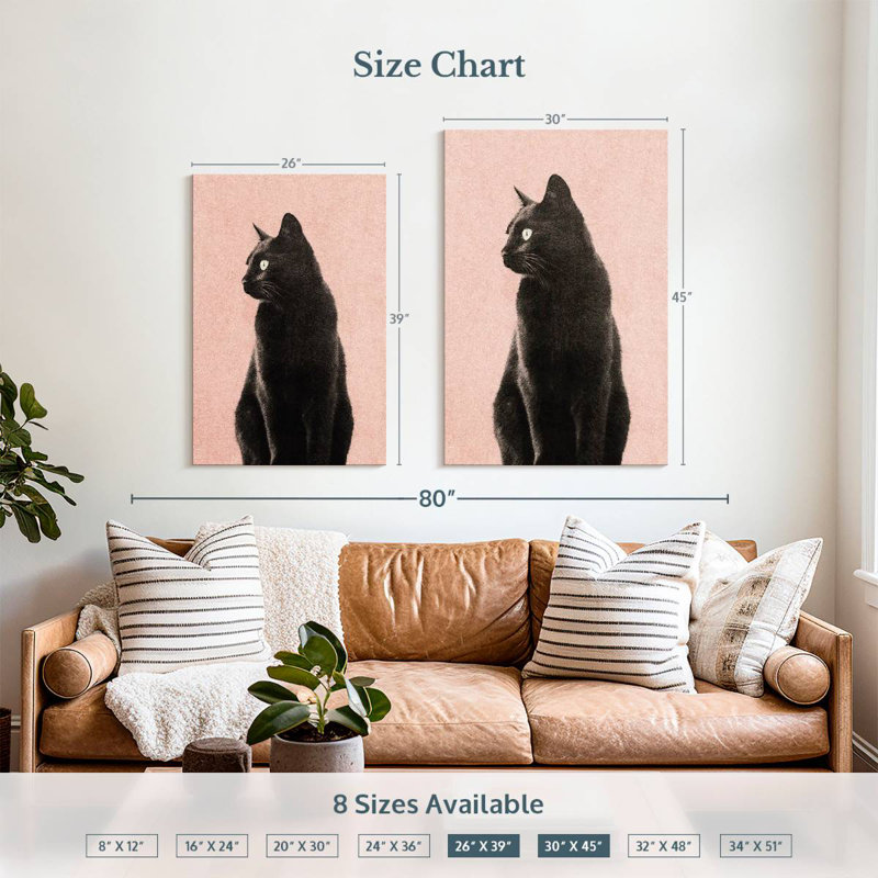 Chat noir Brampt pêche, H 39 po x l 26 po