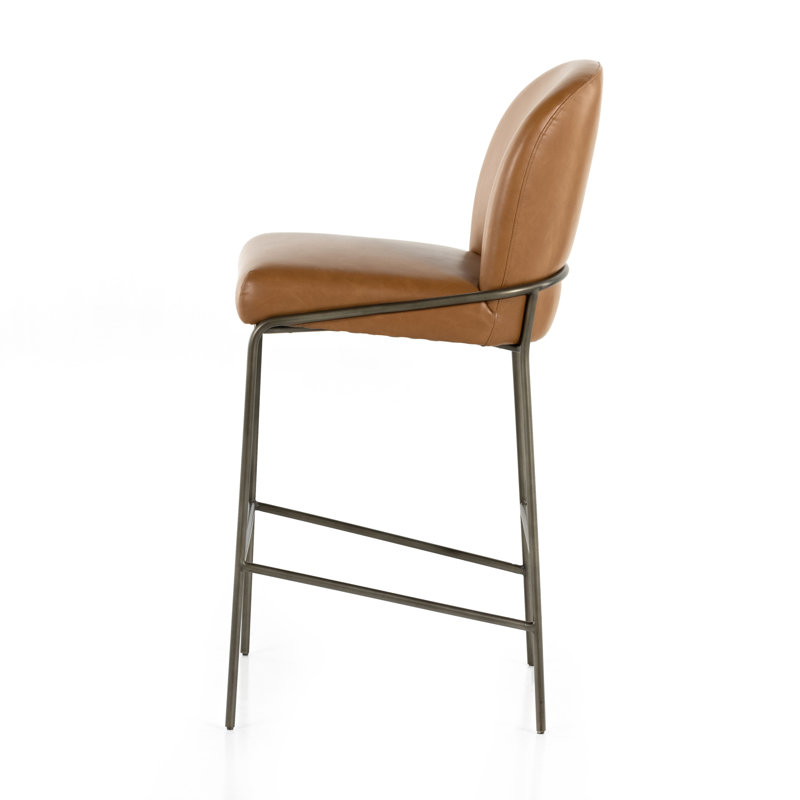 Astrud Upholstered Stool with Metal Frame, Faux Leather Butterscotch/Camel, Counter Stool (25" Seat Height)