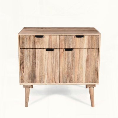 Élégante armoire à 2 portes et 2 tiroirs avec finition naturelle en bois de manguier