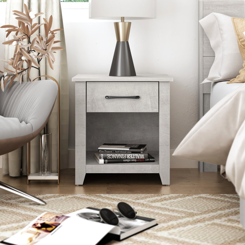 Walter 18.9" W x 20.3" H 1 Drawer Wooden Nightstand with Open Shelf, Dusty Gray Oak