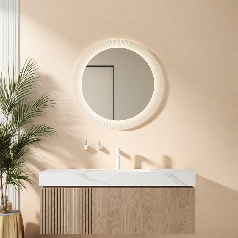 Meuble-lavabo blanc de luxe Carrara avec rangement flottant en contreplaqué, style salle de bain moderne