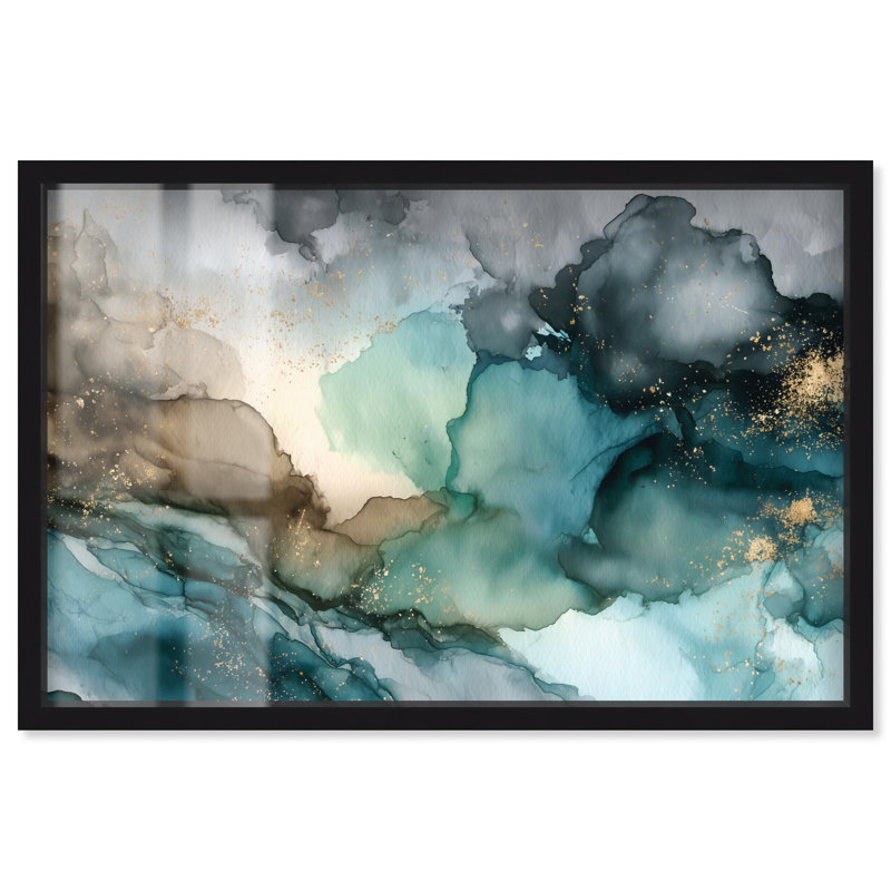 «Veiled Inlet Shadowbox», art mural abstrait par Art Remedy, H 25 po x l 37 po, Noir