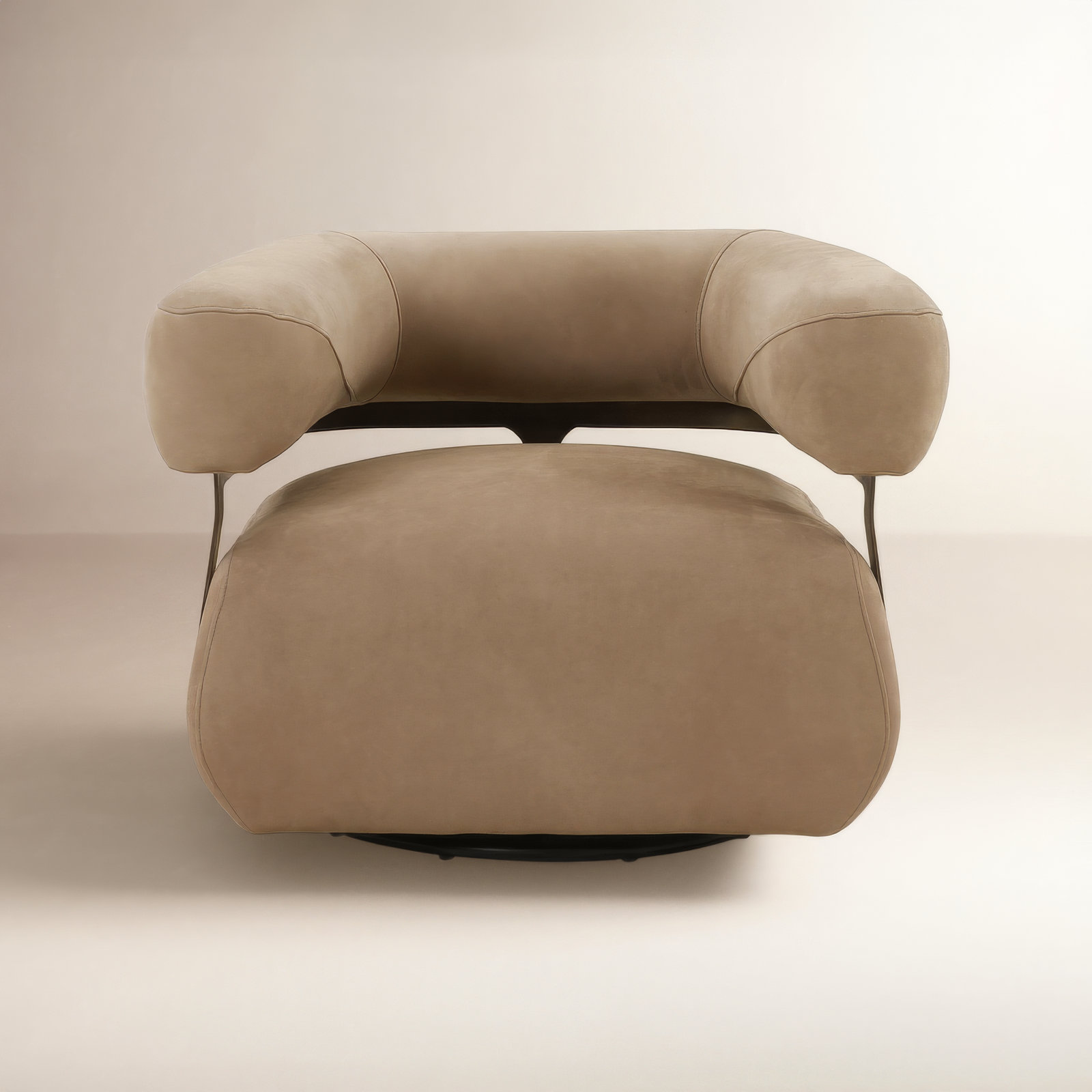 Lize Genuine Leather Swivel Barrel Chair, Nubuck Silver