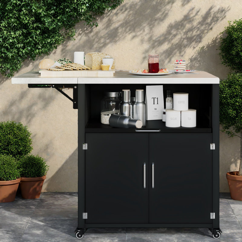 Versatile Outdoor Kitchen Island With Folding & Expandable Work Surfaces, A Spacious Storage Drawer, Cabinet And Lockable Wheels