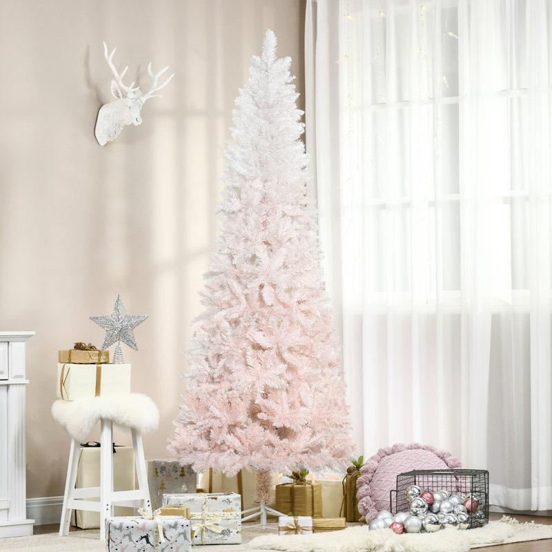 Arbre de Noël rose et blanc, sans arrosage ni gouttes d'aiguille 6 pi blanc, assemblage facile