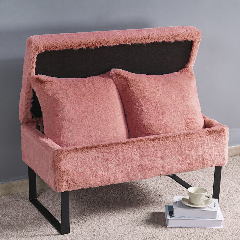 Lovitto Upholstered Ottoman, Coral Spice Faux Fur