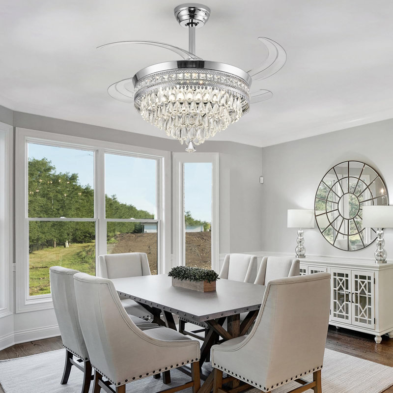 Chandelier Ceiling Fan With Lights And Remote,42 Inch Modern Flush Mount For Bedroom Indoor, Dimmable Led,bluetooth Connection,energy Efficient Quiet Retractable Blades