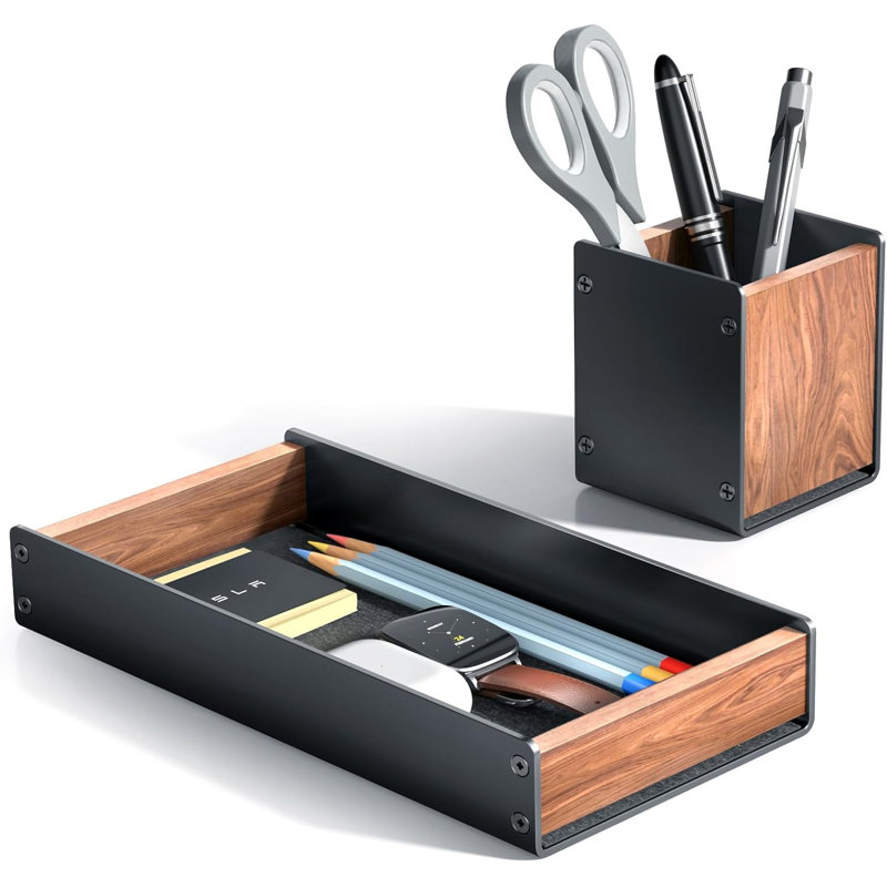 Plateau de bureau en noyer avec porte-stylo, organisateur de tiroir de bureau en bois naturel