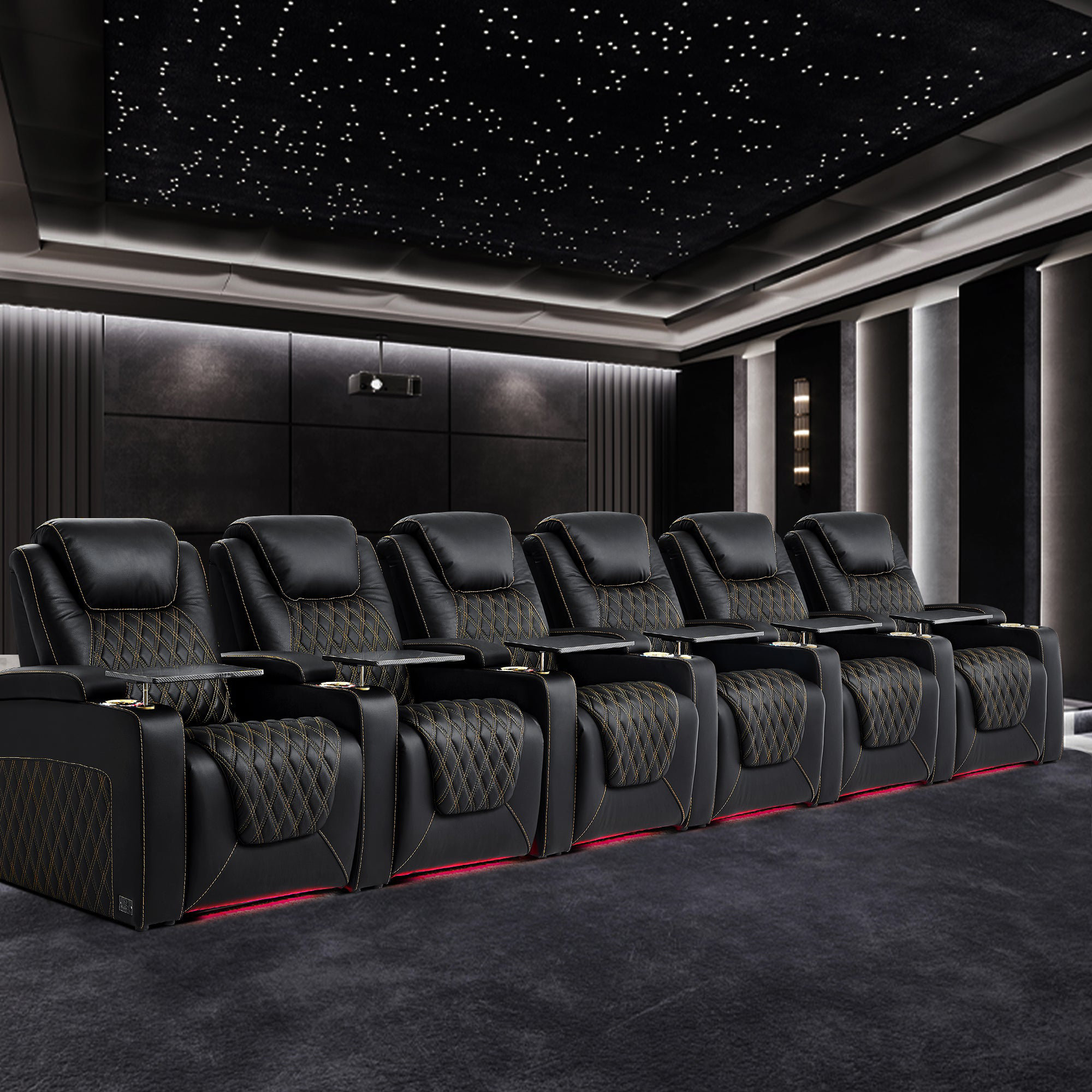 Orren Ellis Top Grain Leather Home Theater Seating 7 Color Ambient ...