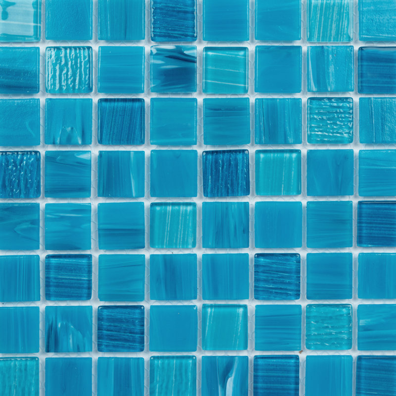 Premium Textured 0.9" X 0.9" Straight Edge Glass Mosaic Tile, Ocean Blue