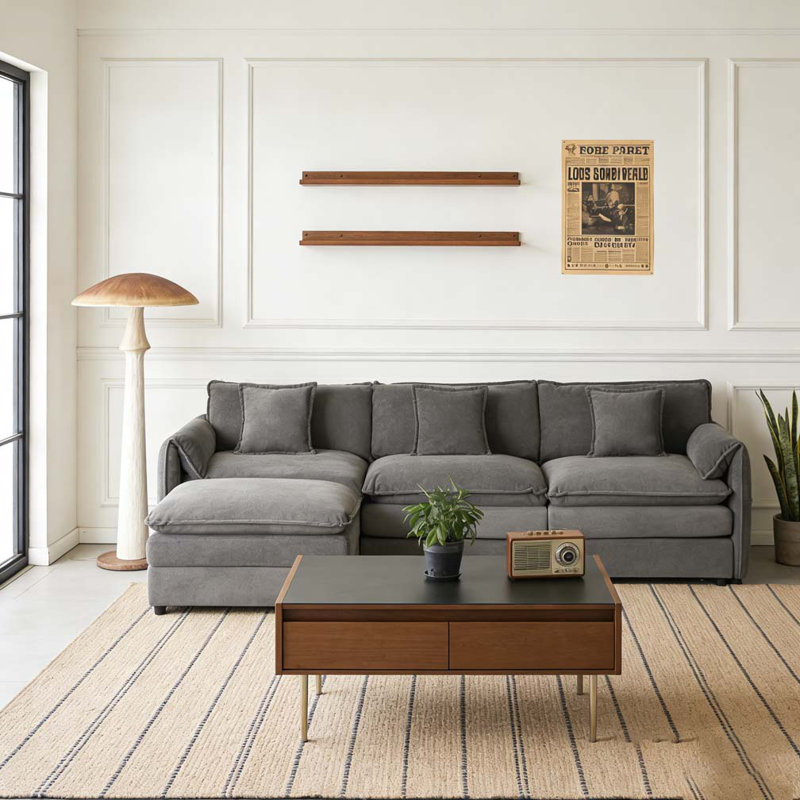 Ensemble de canapé modulaire modulaire, siège surdimensionné en forme de L, Gris, 3, H 33,46 po x l 109,45 po x P 57,48 po