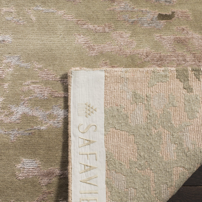 Tibetan Hand Knotted Wool And Viscose Abstract Rug, Rectangle 6' x 9'