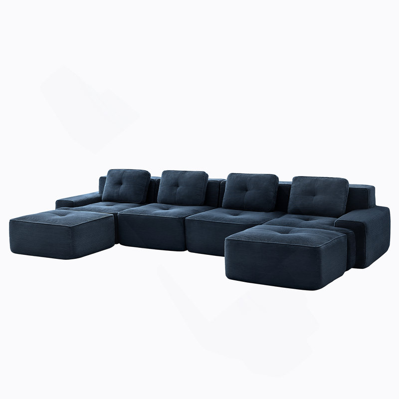 Canapé modulaire en forme de L de 153 pouces avec tissu velours côtelé, canapé 4 places, assise profonde et repose-pieds mobile