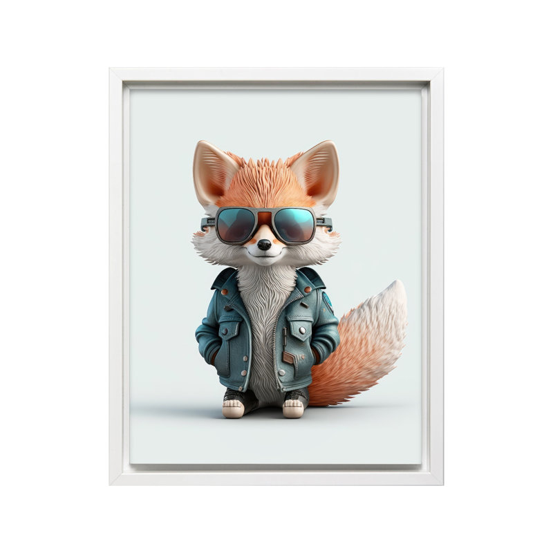 Bébé renard dans des lunettes de soleil No2, Canvas, 18"H x 24"W, White Framed
