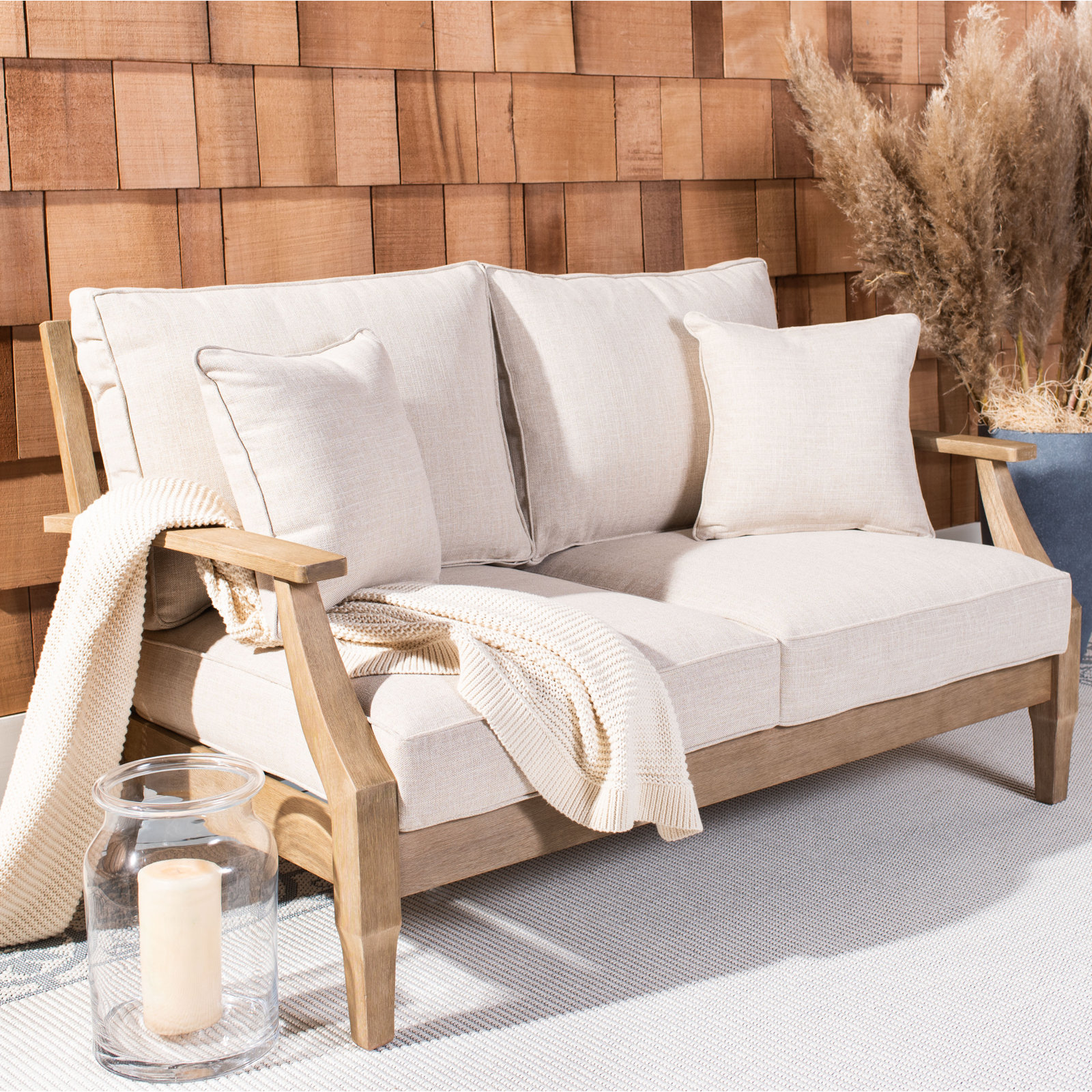Samya 56" Eucalyptus Patio Loveseat, Natural/Beige