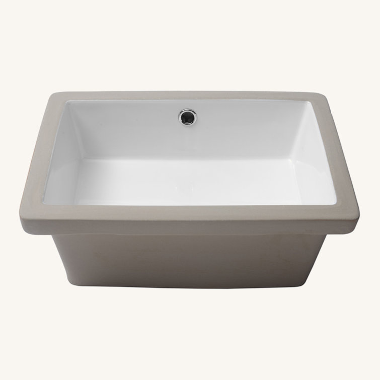 18"X12" White Ceramic Rectangular Undermount Bathroom Sink With Overflow