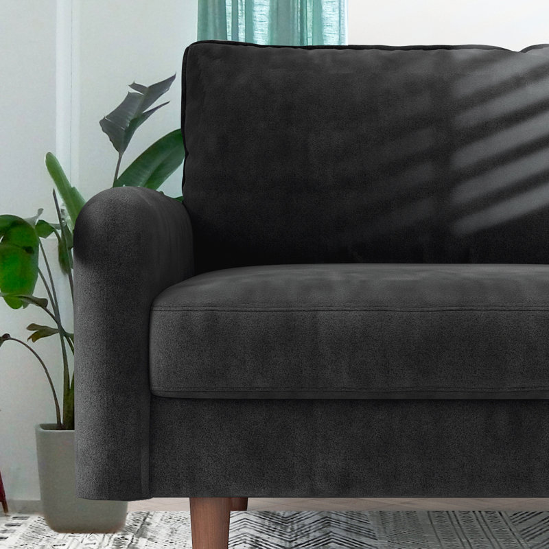 Hessville Sofa 57.8"  sofas Velvet Round Arm Apartment Loveseat, Black Velvet