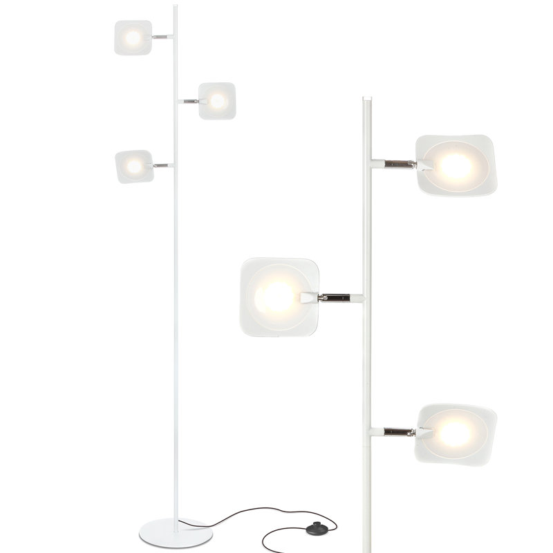 White Adjustable Multi-Head LED Floor Lamp with Dimmer