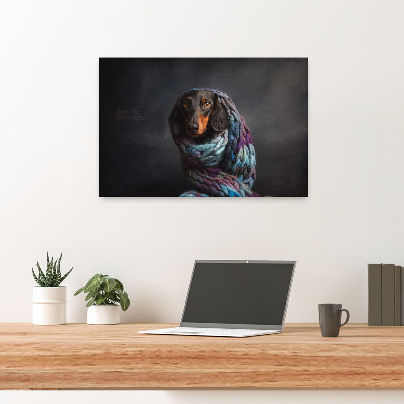 Cozy Pensive Dachshund Contemporary Dog Wall Art Print 1 Piece Wrapped Canvas Wall Art, 40.64cm H x 60.96cm W