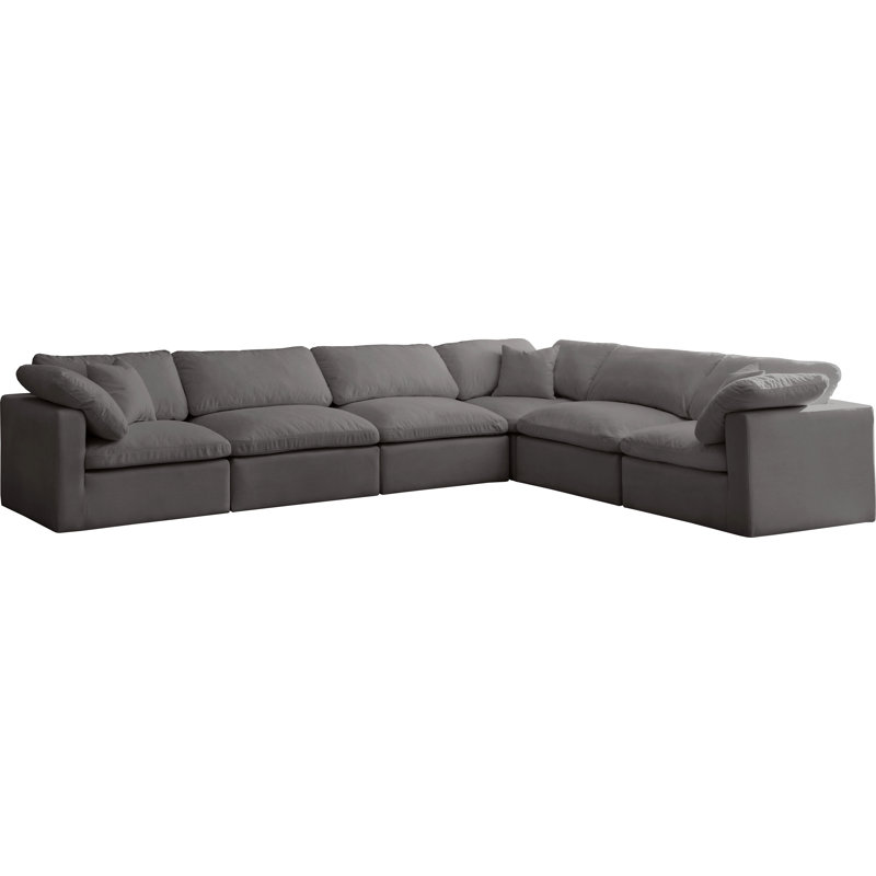 Atis Velvet L-Shaped Sectional Reversible, Grey Velvet