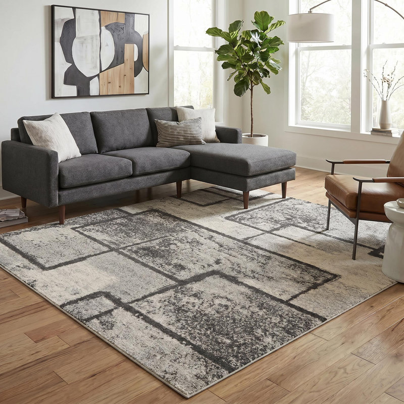 Celil Geometric Shapes Area Rug, GREY, 160 x 230 cm (Rectangular)
