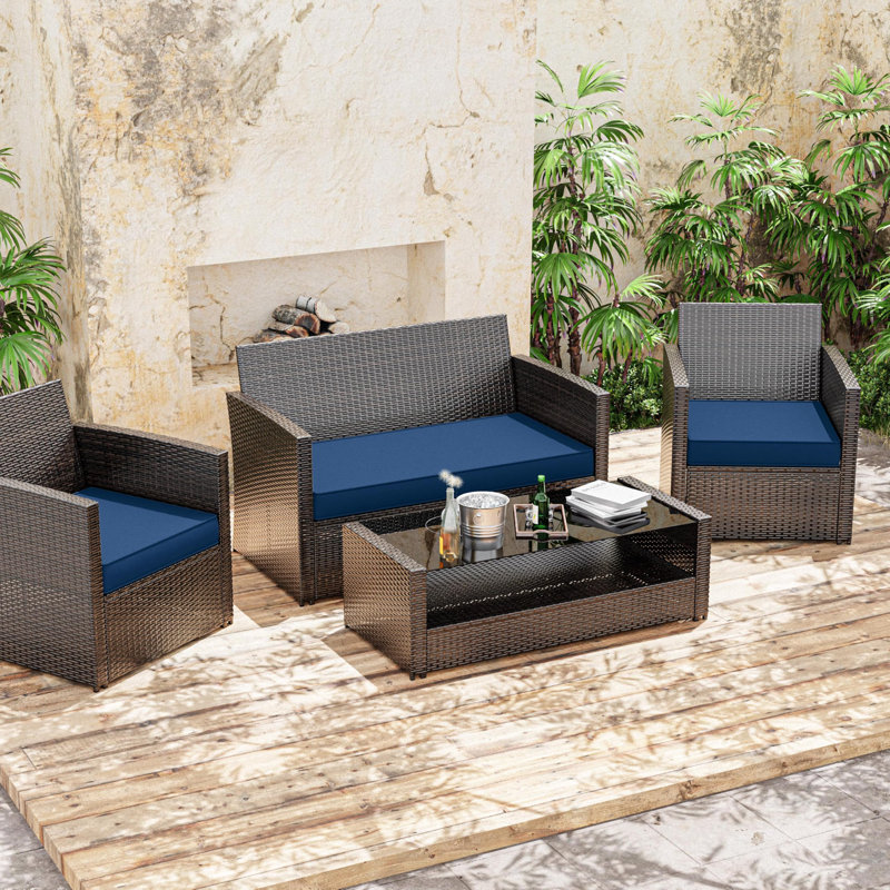 Outdoor Seat Cushions 3" Patio Furniture Cushions Replacement Set For 4 Seats, Cushions Only, Blue