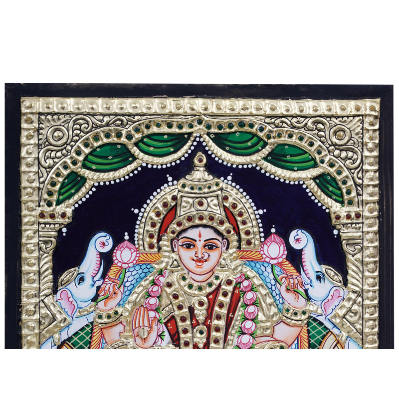 Déesse Gajalakshmi Tanjore, peinture | Couleur traditionnelle avec or 24 carats