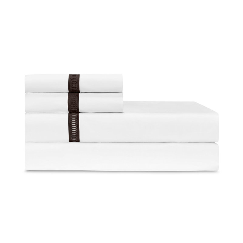 Doric Sheet Set, California King Sheet Set with 2 Pillowcases, White/Brown