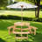 Evislandys Outdoor 6-Person Round Picnic Table with 3 Built-in Benches, Umbrella Hole-1653030505