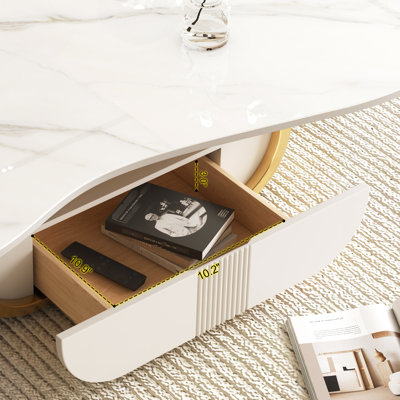 Table basse papillon en pierre frittée avec base et tiroir intégré pour les salons scandinaves