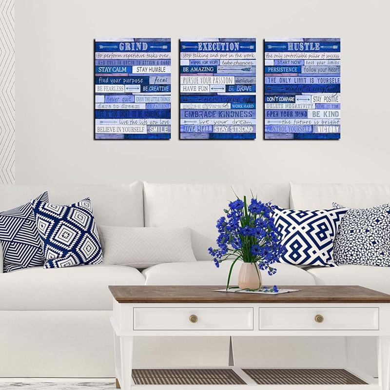 3 Piece Wrapped Canvas Print, Blue