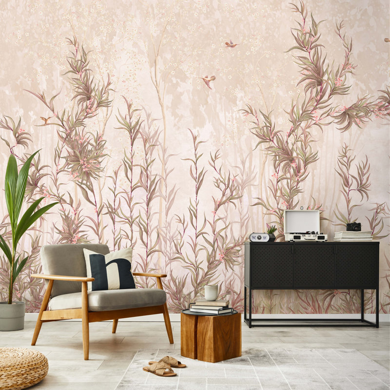 Fleurs délicates, papier peint botanique élégant, L 117,96 po x l 225 po, Brun
