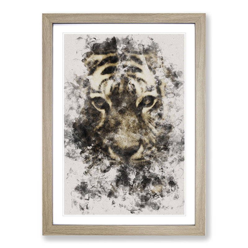 Tiger Vol.5 Watercolour - Picture Frame Graphic Art, 48cm H x 36cm W x 2cm D, Oak