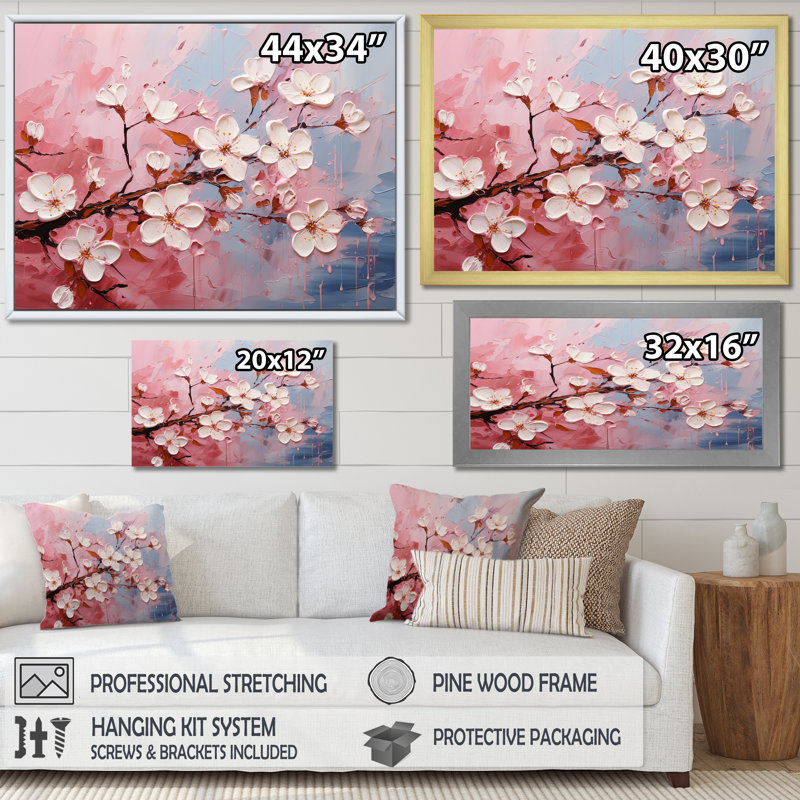 Cerisier blanc et rose Bloom III - art mural cerise, Toile tendue, H 34 po x l 44 po x P 1,5 po