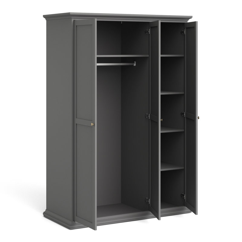 Woodburn 3 Door Manufactured Wood Wardrobe, Matte Grey