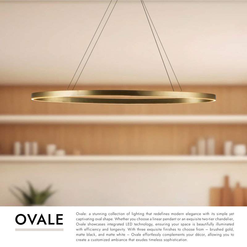 Ovale 1 - Light LED Pendant, Brushed Gold,  1.5" H x 39.375" W x 15.75" D