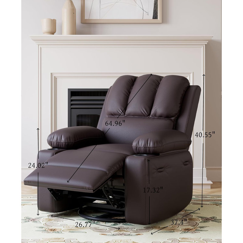 Oversized Manual Recliner with 2 Cup Holders and Side Pocket, Coffee