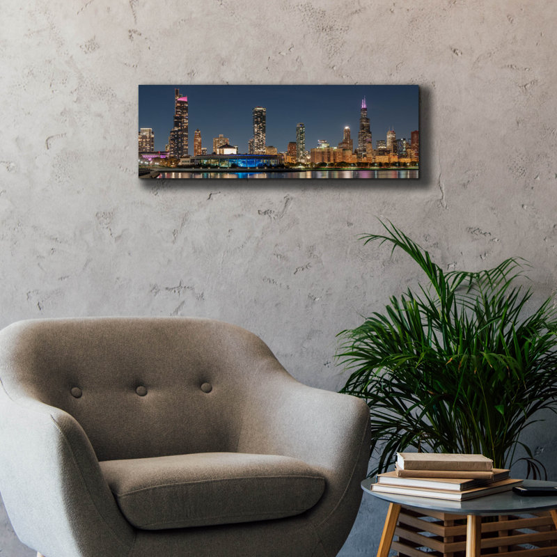  «Chicago Nighttime Skyline 2» par Epic Portfolio, art mural sur toile, 36 po x 12 po