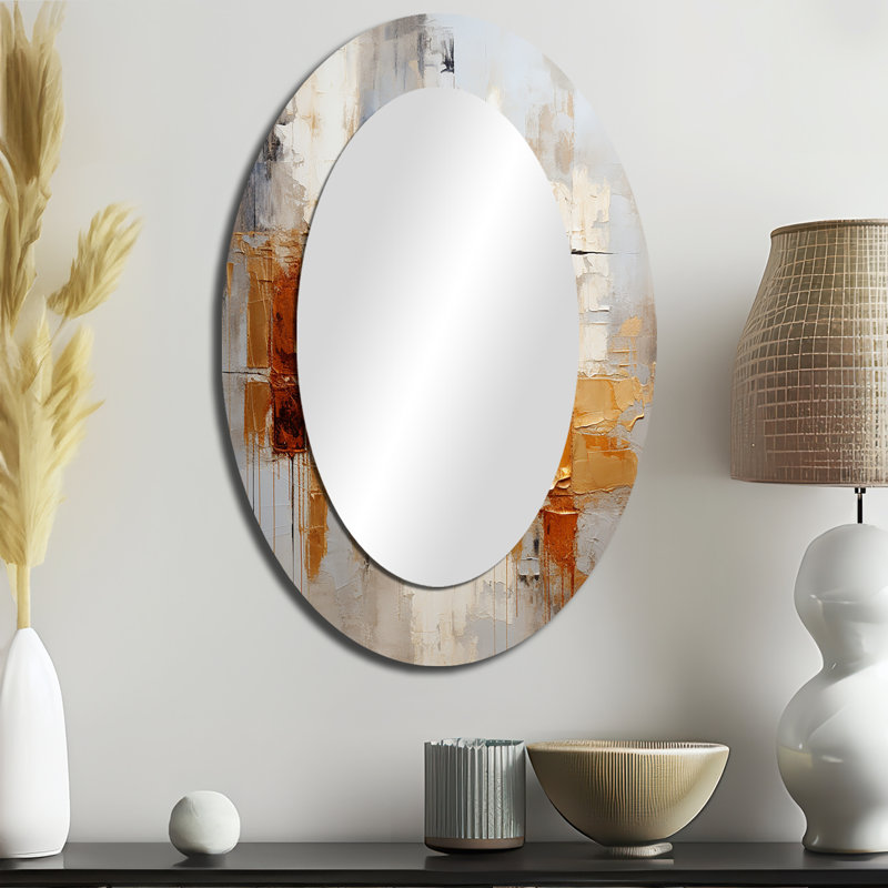 Transcendent Textures V - Miroir décoratif ovale abstrait sur métal, 36 po x 24 po
