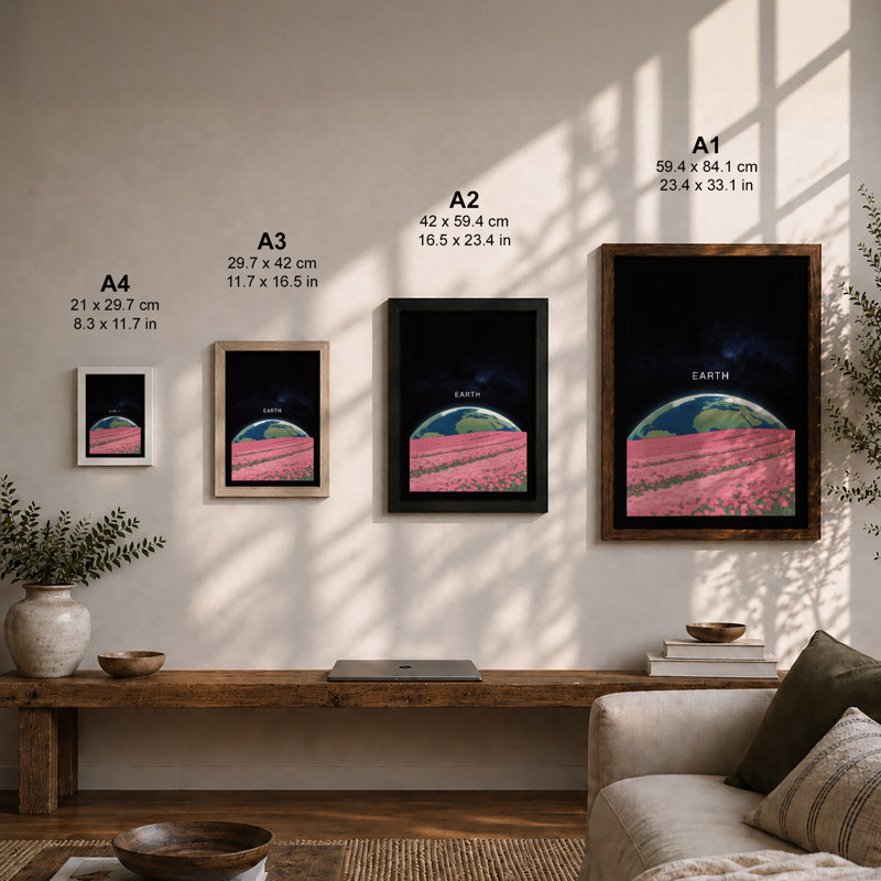 Earth in Dreamscape Surrealism - Framed Print, A1 - 84.1 x 59.4 cm, Black